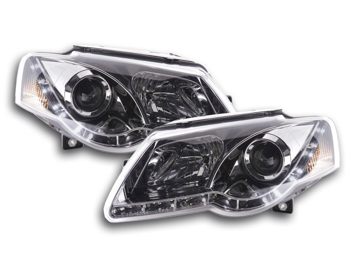 Scheinwerfer Set Daylight LED TFL-Optik VW Polo Typ 9N3 05-09 chrom Scheinwerfer Set Daylight LED TFL-Optik VW Polo Typ 9N3 05-09 chrom